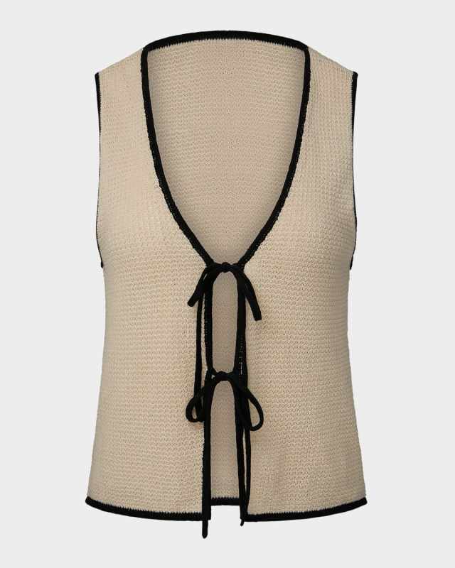 Linen Knit Tie-Front Tank Top